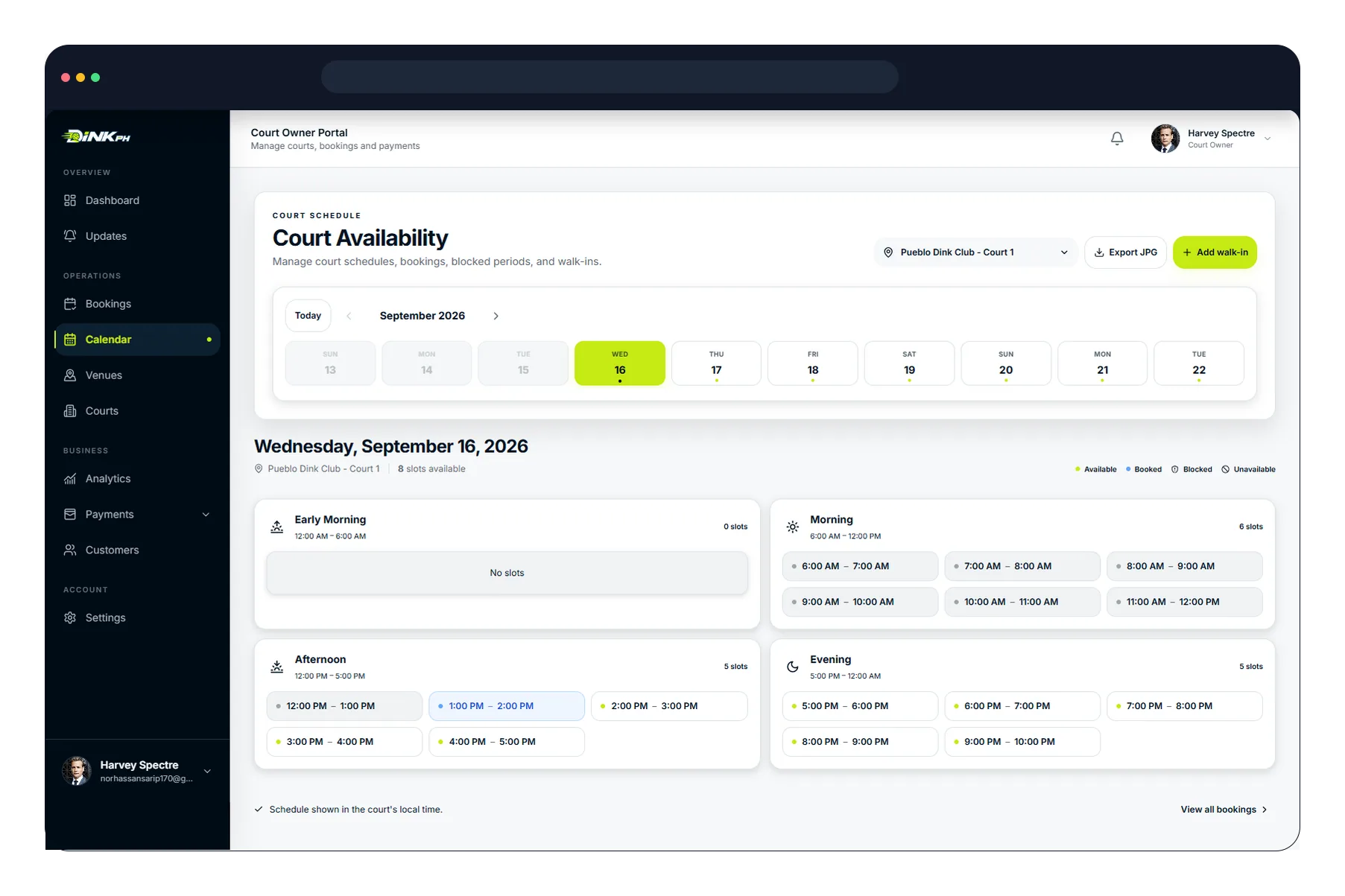 DINK court availability on the web